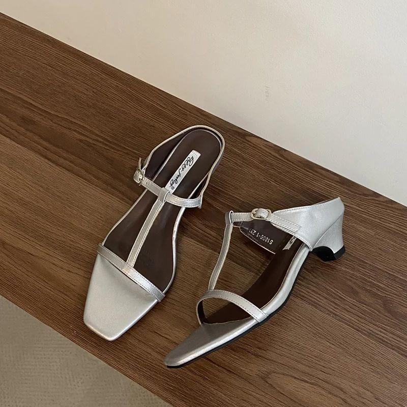 Fashion Bailamos 2025 Brand Summer Women Slipper Square Heels Sandals Square Toe Party Wedding Shoes Slip On Beach Slides Mujer