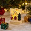Snowy Cottage Figurine LED Lighted Christmas Village House Statue, Light Up Small Figurines with Santa Claus Relief Statue Xmas Tree Claus,
