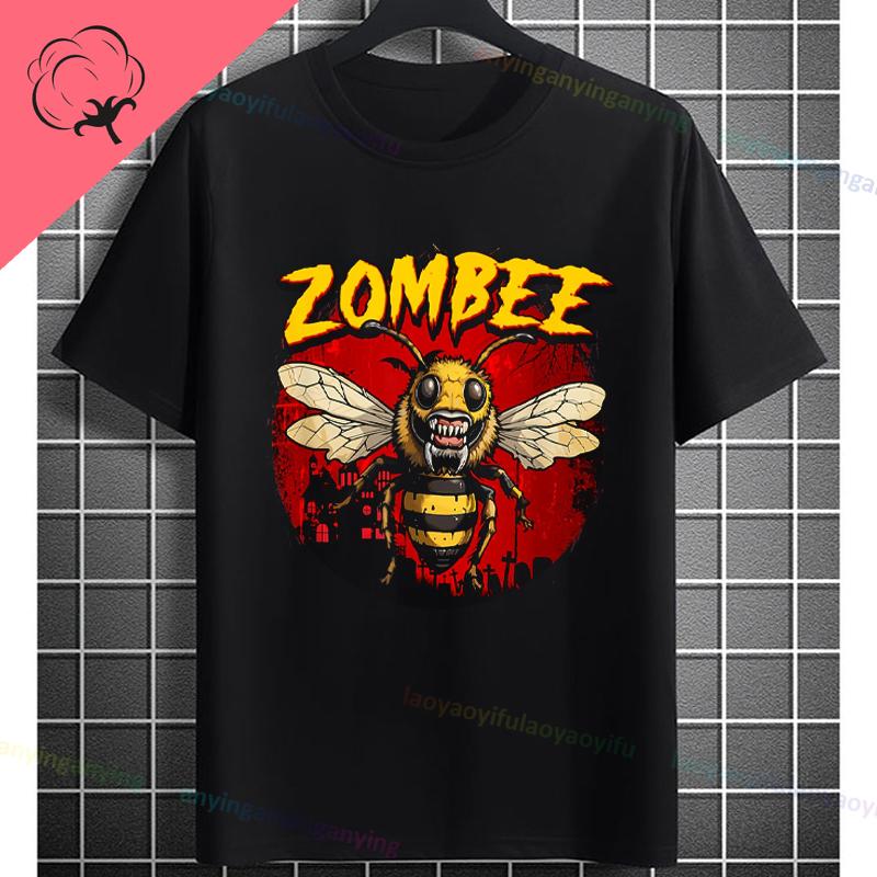 UnisexS Zombie Bee Apocalypse Graphic TShirt with Creepy Undead Horror Design Black Pure Cotton Shortsleeve Tee Outdoor Clothing