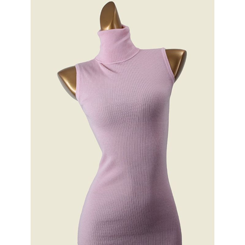 Fashion Style Turtleneck Sleeveless Wool Knitted Vest Skirt Autumn Skinny Slimming Split Pink Sheath Dress Women