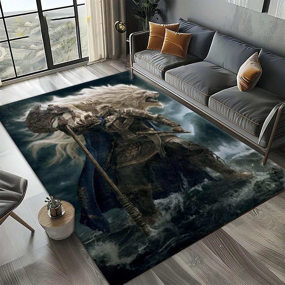 3D E-elden R-Ring Episches Spiel Vintage Karte Teppich Teppich Kunst für Raumdekoration Sofa Weihnachten Halloween Geschenke Teppich Rutschfeste Bodenmatte