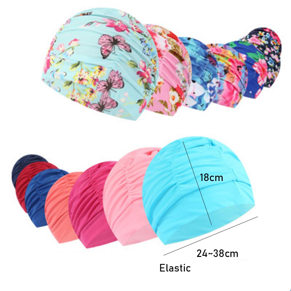 Shower Cap Elastic Nylon Turban Flowers Printed Swimming Cap Pool Bathing Hat Long Hair Protect Waterproof Hats for Men Women