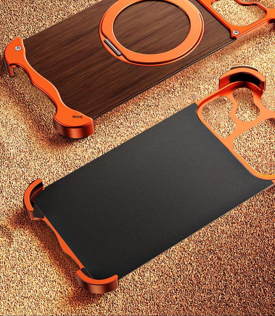 Alien 17 Pro Max Integrated Case with 360° Stand - Solid Wood & Metal, Magnetic Design for 16 Pro Max