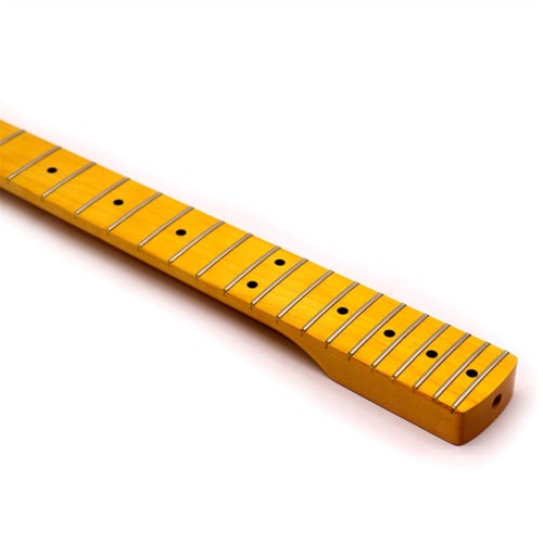 YUAXIA 10-Piece 6-String Left-Handed Guitar Neck Set, 2.2-Inch Wide Yellow Gloss Maple Neck Replacement for ST Electric Guitars (21 Items)