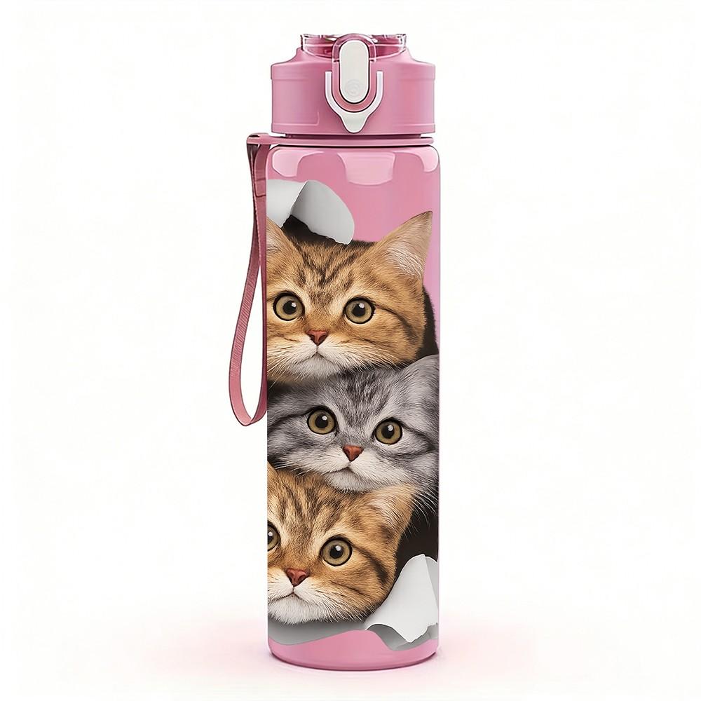 1PC Lazy Sleep Cat Pet Animal Pattern 750ml Color Plastic Sports Water Bottle Leakproof Flip Straw Lid Suitable for Sports Office Home Use