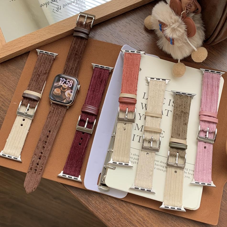 Color Match Corduroy Leather Bracelet For Apple Watch Band S11/10/9/8/7/6/5/Ultra iWatch Strap 49/46/45/44/42/41/40/38mm Casual