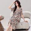 Women's cotton and silk nightdress loose short-sleeved round neck large size medium and long skirt soft and breathable digital printing anti-bumping 