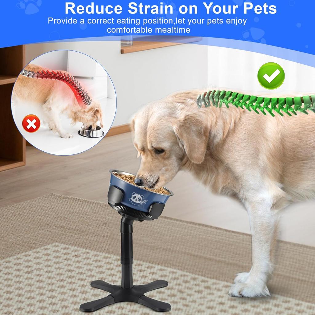 Dog Bowls Elevated Adjustable Stand, Raised Bowl with 3 Heights & Tilted Feeding Stand, Compatible with Various Bowls, for Medium & Large Breeds (1
