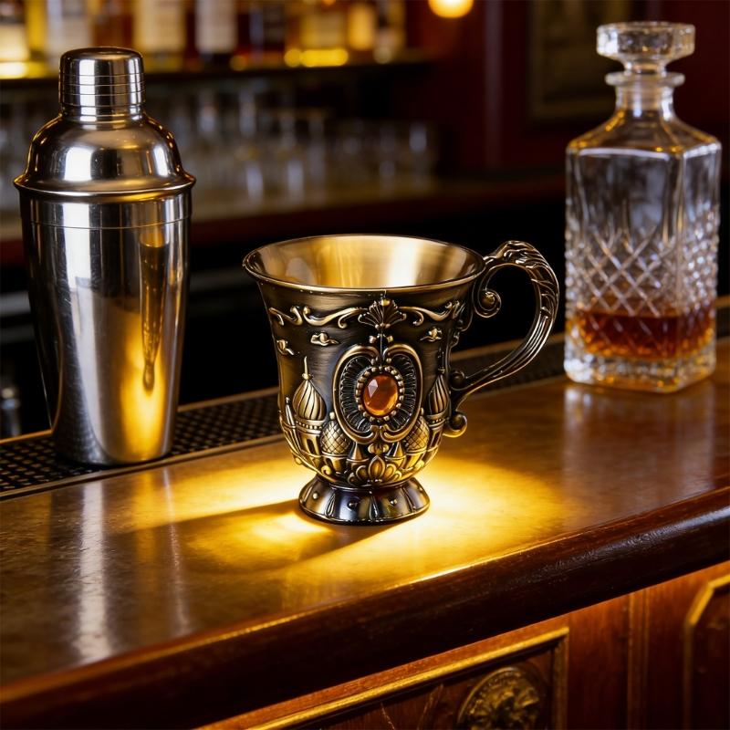 Classical Antique Metal Chalices Goblet with Handle Retro Engraving Small Shot Glass Wine Cup For Parties And Collectors