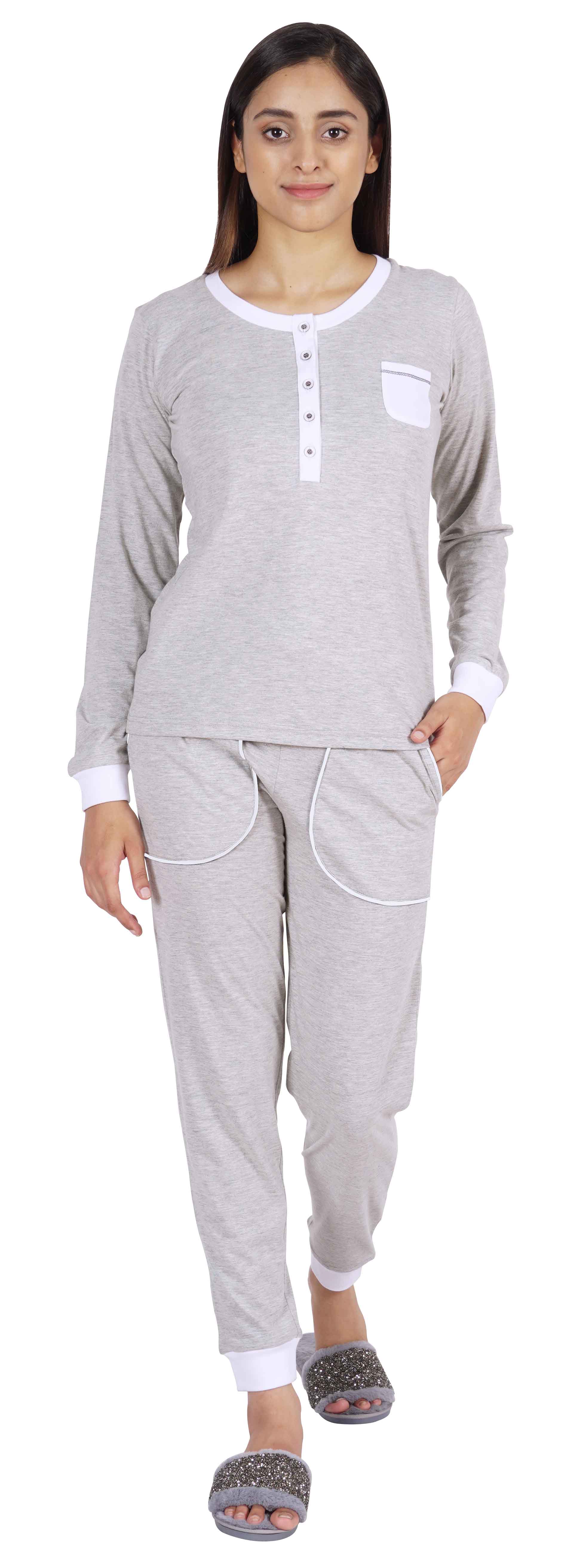 

Inkmeso Womens Nightwear Pajamas Set Sleepwear Long Sleeve Top With Pant XXL off білий колір