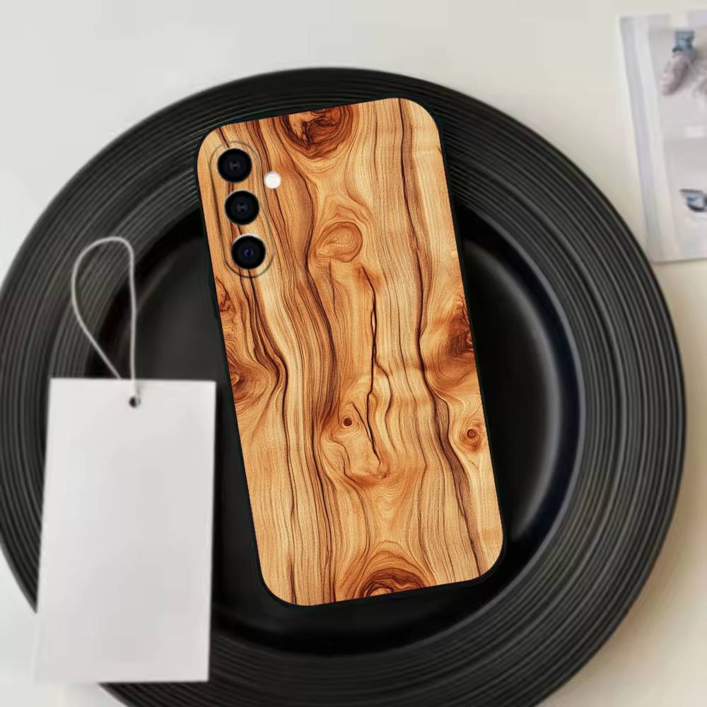 Natural A-Art Wood  Phone Case Black Silicone Soft For Samsung Galaxy A73,A72,A71,A70,A53,A52,A51