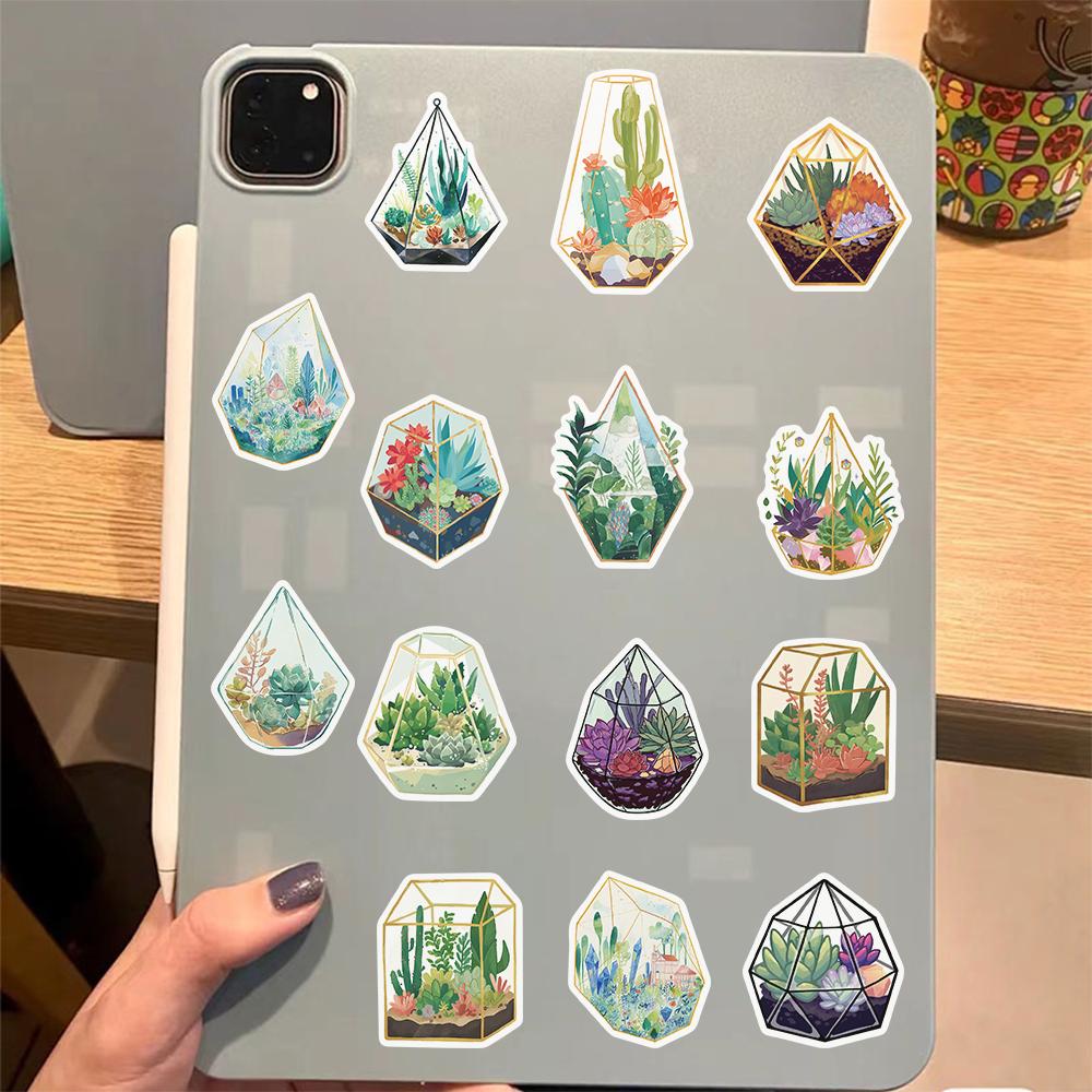10/50pcs Cute Green Glasshouse Stickers Waterproof DIY Flower Plant Sticker Pack for Watercup Laptop Scrapbook Notebook Diary Stickers