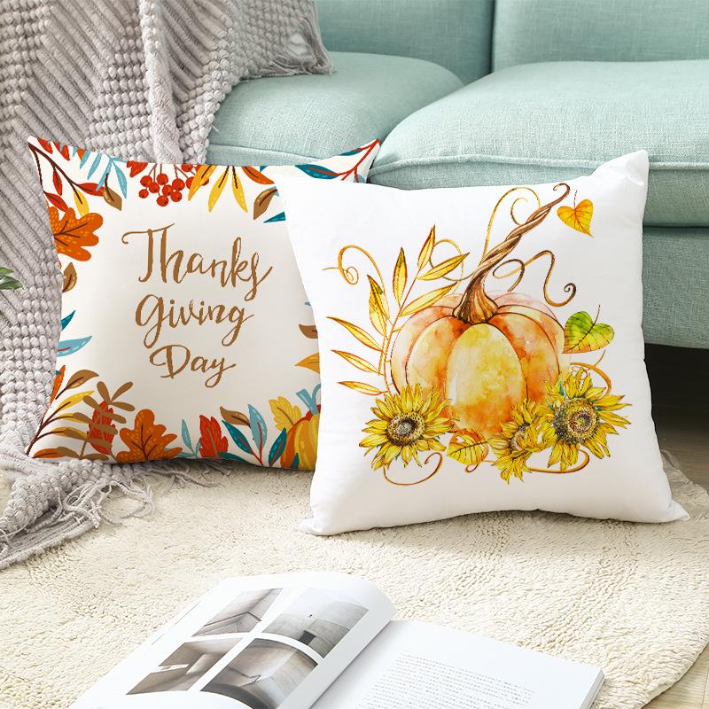 New Pumpkin Thanksgiving Pillow Cover Ins Nordic Peach Skin Printed Cushion Cushion Cover Home Products