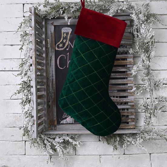 1 Stück Karomuster Rot Grün Weihnachtsstrumpf Flanell Feine Textur Strumpf Geschenktüte Heimdeko
