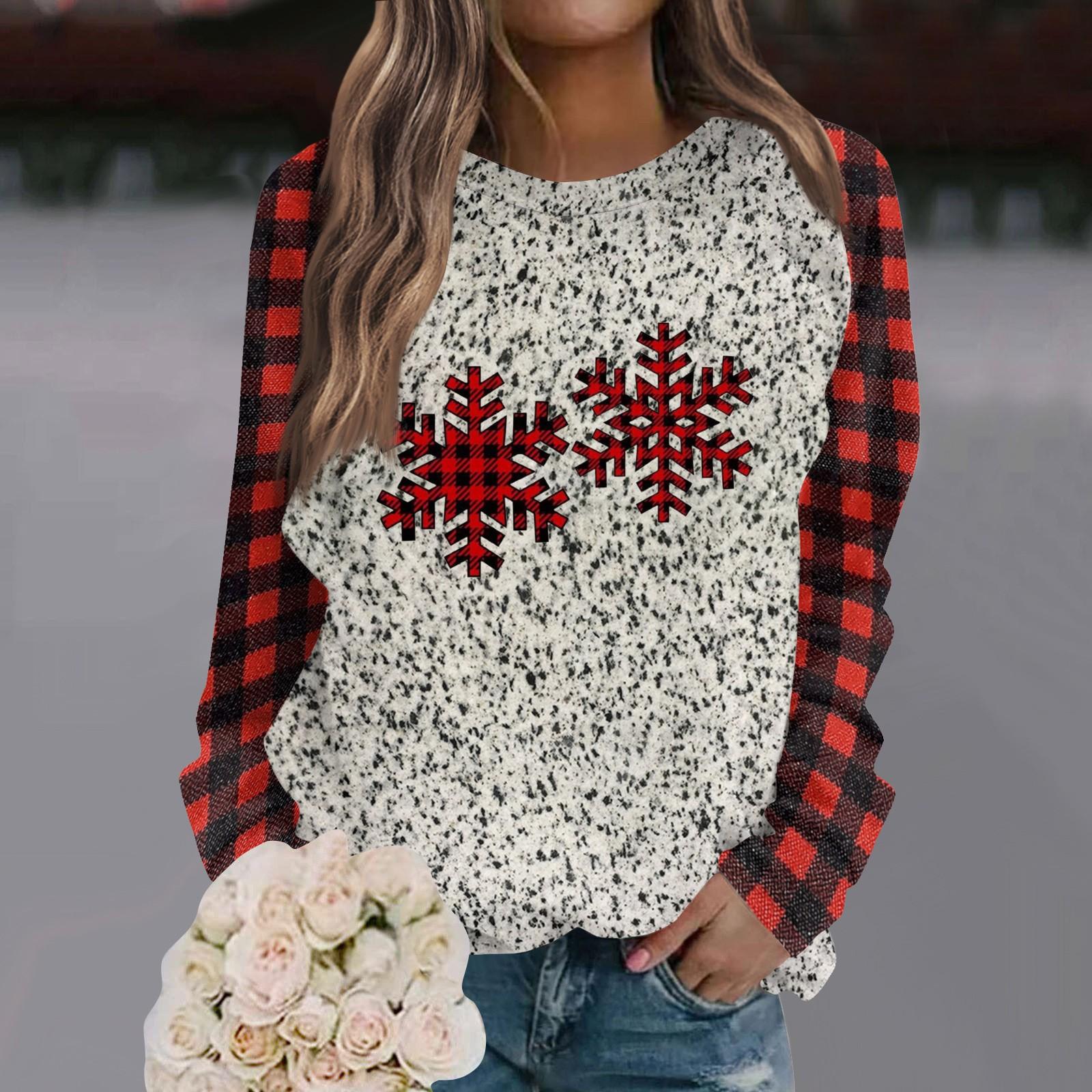 

Женская модная толстовка с круглым вырезом и глубокими рукавами с рождественским принтом XL арбуз красный