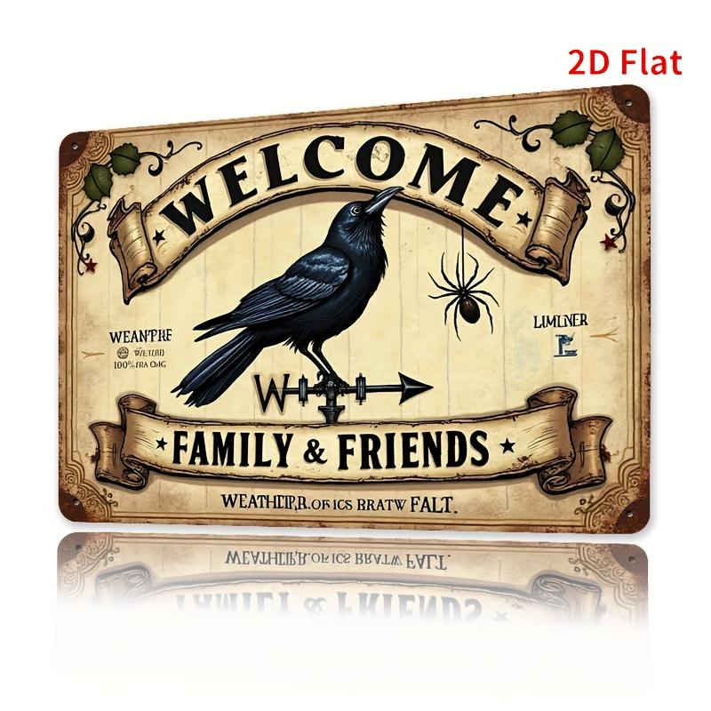 

Vintage Gothic Welcome Sign Beige Black Metal Door Decor with Crow Decoration Raven Welcome Plaque for Front Door 20x30cm（7.8x11.8inch）