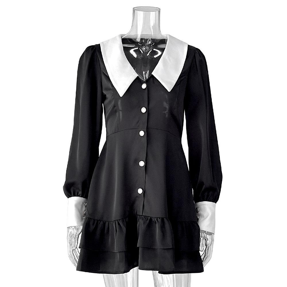 Romantic sweet college style fashion color matching lapel retro button polka dot A word dress European and American women's clothing