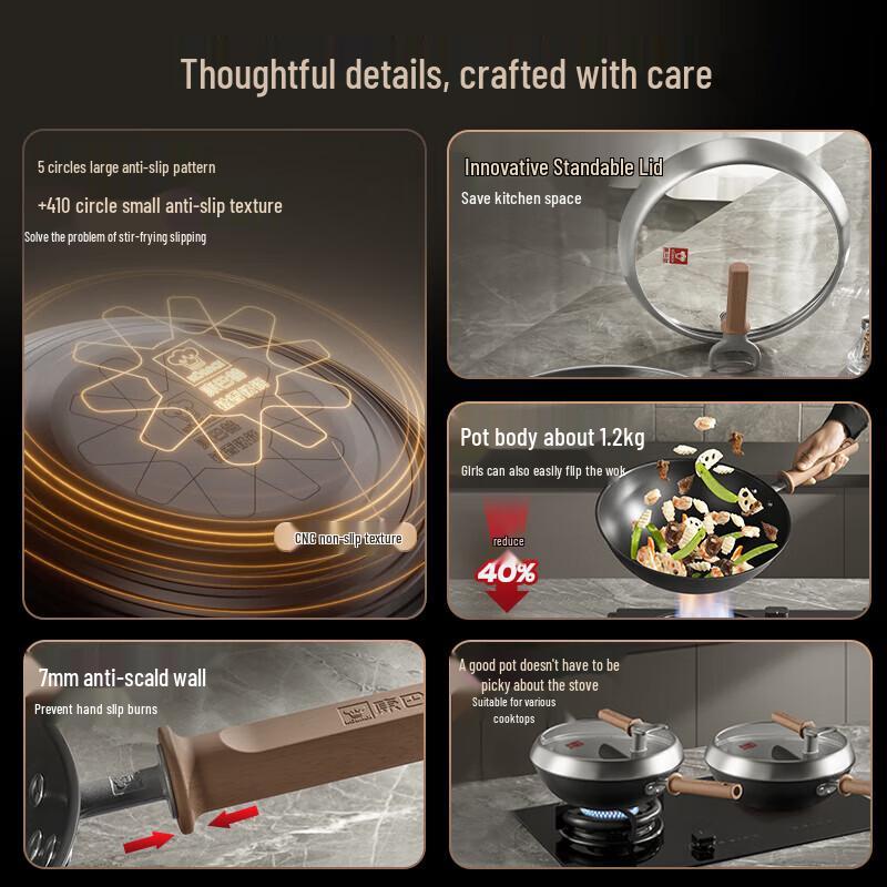 KOBACH 32cm Titanium Iron Non-stick Wok Set