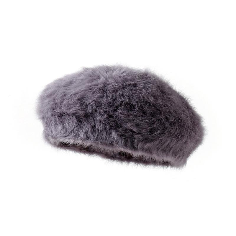 Autumn and winter new rabbit fur hat women's winter warm beret women's face small painter hat