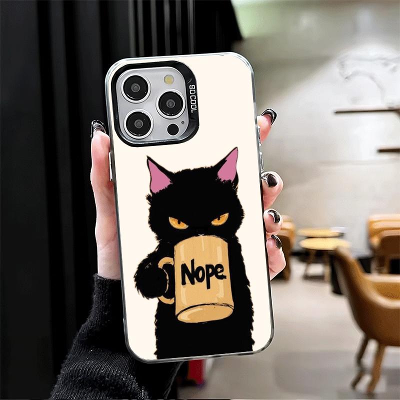 Schwarze Katze Cartoon Niedlich Stoßfest Handyhülle für iPhone 17 Air 16 16E 15 Pro Max 14 Plus 13 Mini 12 Rückseite Anti-Fall Fundas