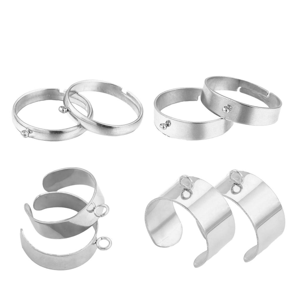 10pcs Stainless Steel Rings Base Open Adjustable Finger Rings DIY Jewelry Making Blanks for Crafters Handmade Gift