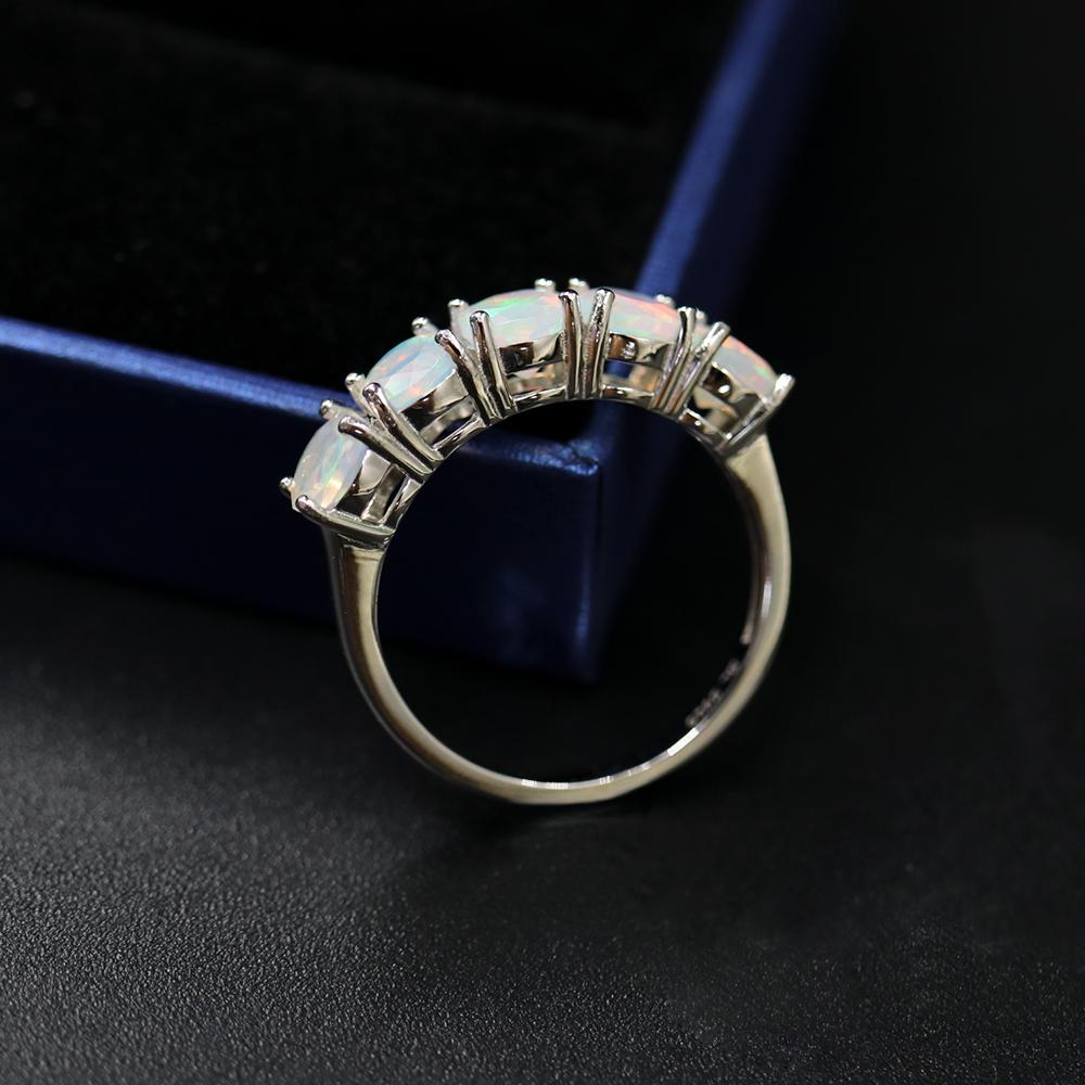 925 Sterling Silver Ring Natural Opal Rd 5.0mm 5 Pcs 2ct Gemstone Classic Simple Ring for Women Nice Gift