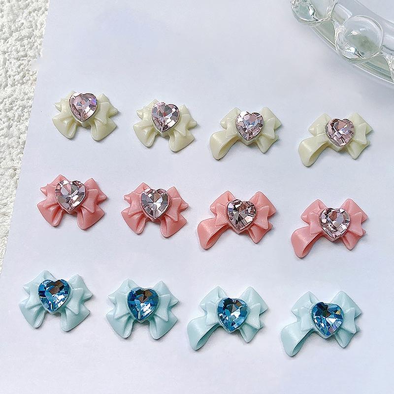10Pcs 3D Resin Bowknot Nail Charms Diamond Pink Ribbon Bow Jewelry Parts Manicure Decor Diiy Salon Accessory Gift