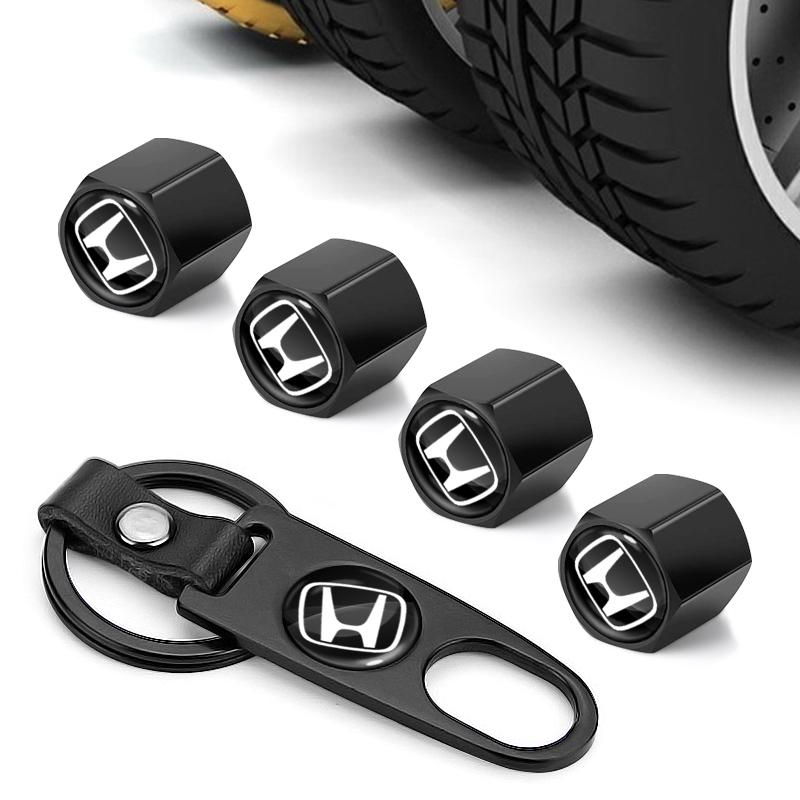 Fashion Car Tire Valve Caps with Car Badge Keyring Keychain Set For Honda Fit Mugen Insight Type S R VTEC Modulo Vezel RR SiPilot Fit XRV CRV HRV Dio