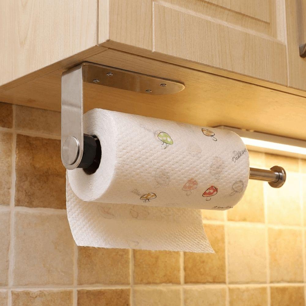 Stainless Steel Paper Towel Holder Adhesive Wall Mount Napkin Storage Rack Bathroom