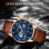 LIGE Man Watch Luxury Rose Gold Case Leather Sport Quartz Watches Elegant Starlight Moon Phase Waterproof Calendar Men's Watch