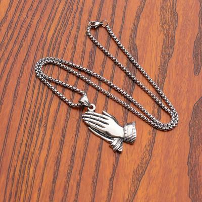 Hip Hop Lucky Men Necklace Stainless Steel Praying Hand Pendant Necklace Jewelry Accessory