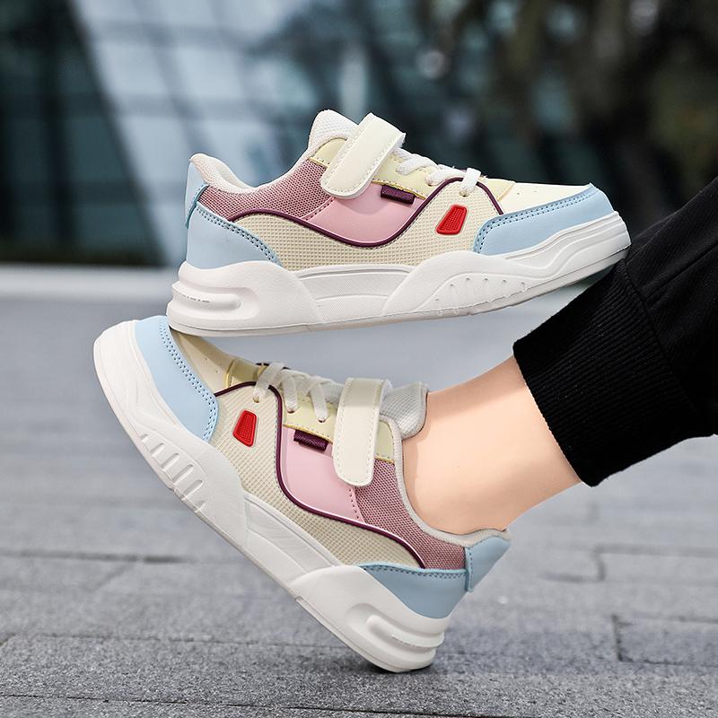Children's Fashionable and Convenient Velcro Casual Sports Shoes Thick Soled Height Increasing Casual Board Shoes White Shoes