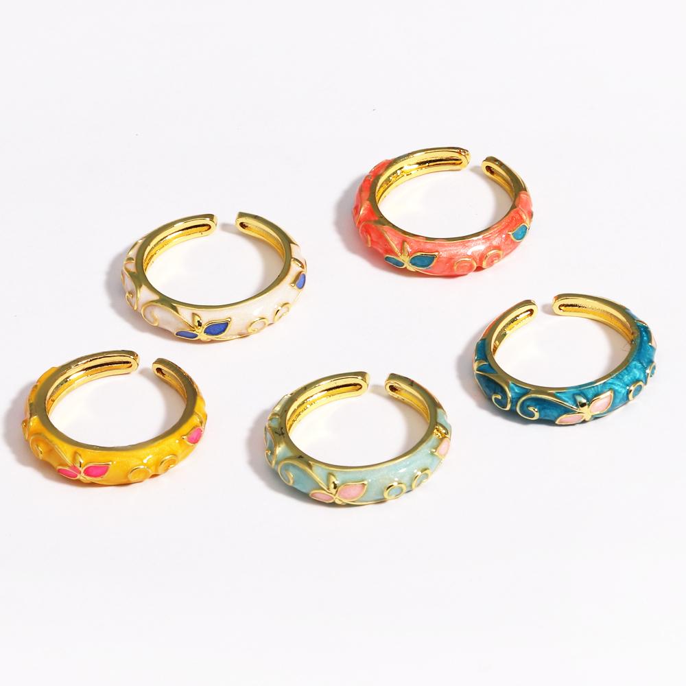 Neuer Modischer Emaille-Blumen-Dünner Offener Ring für Damen Vintage Metall Tropföl Verstellbare Fingerringe Hochzeits Schmuck