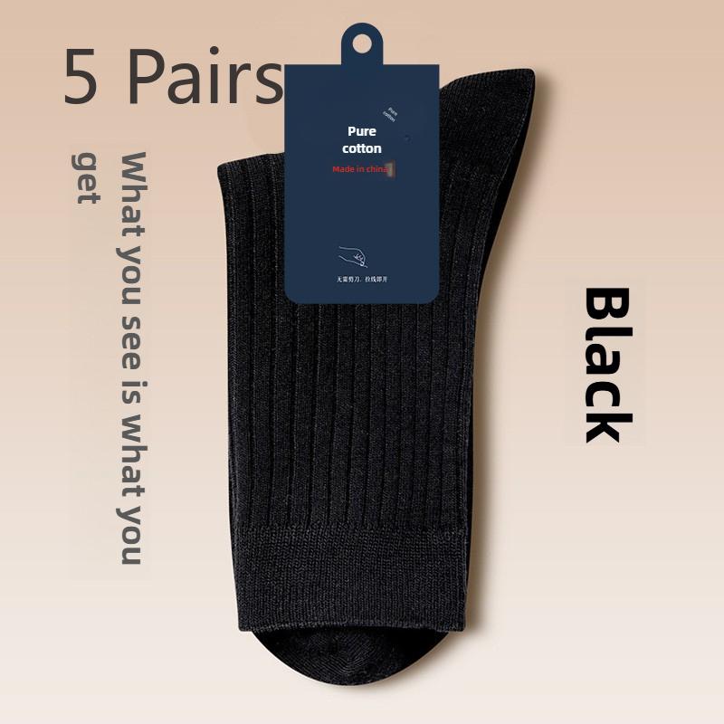 5 Paires de Chaussettes Mi-Tubes d'Affaires pour Homme Printemps et Automne en Pur Coton Respirant Quatre Saisons