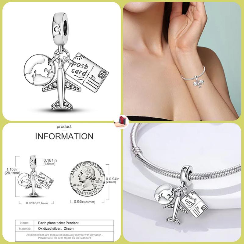 925 Silver Globe Airplane Charm Beads For DIY Bracelet Making Ladies Jewelry 3mm Original Design