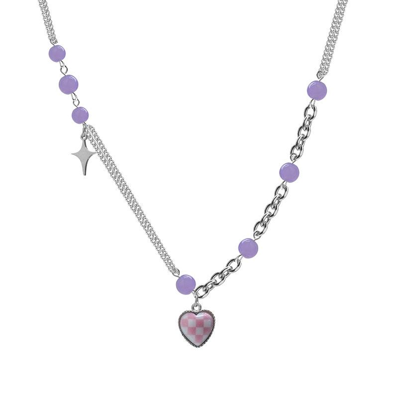 

Checkerboard Love Necklace Pink Necklace Internet celebrity ins Rhombus Couple Collarbone Chain Accessories Tide Accessories