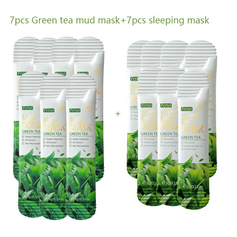 14pc Sakura Mud Face Mask + Sleeping Masks Anti Wrinkle Night Facial Packs Skin Clean Dark Circle Moisturize Anti-Aging Skincare