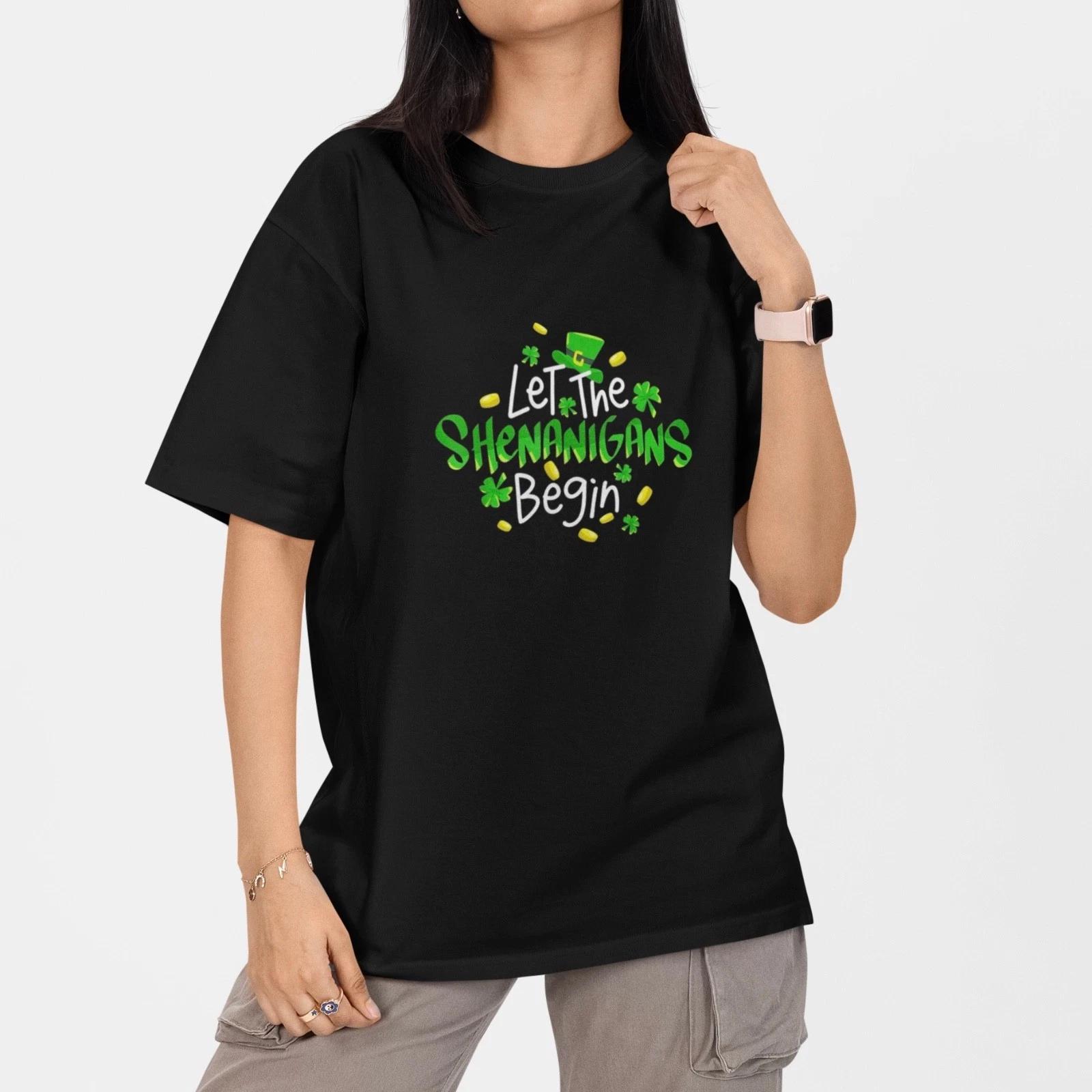 Let The Shenanigans Begin Shirt Funny St Patricks Day Shamrock Party T-Shirt L
