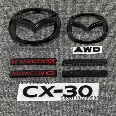 Para CX-30 logo frontal negro CX30 logo trasero,SKYACTIV G E SKYACTIV X AWD Insignia de Letras para Coche Logo Pegatina Decorativa para Maletero