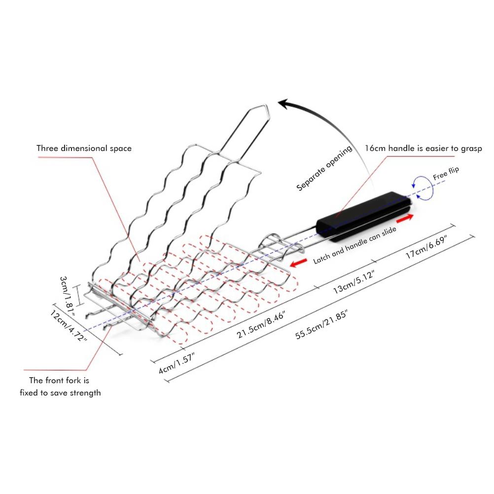 Barbecue Grilling Basket 6 Hot Dogs Metal Barbecue Sausage Rack Grill Mesh Clip Holder Picnic