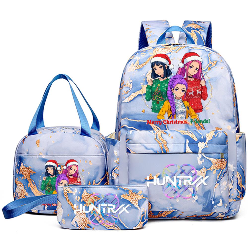 3Pcs/set Christmas K-pop Printed Backpack Handbag Pencil Case for Teenager Student Girl Boy Bookbag Schoolbag Women Large Capacity Travel Bag Kid Gift