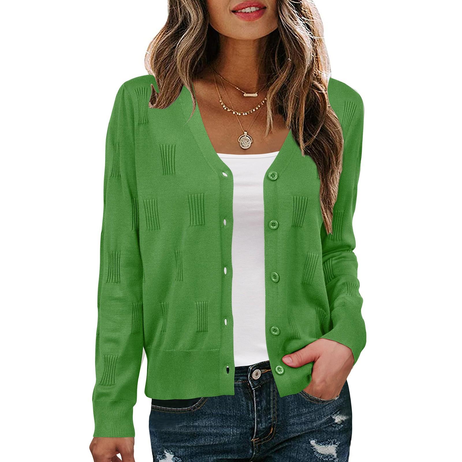 

Женский повседневный модный короткий кардиган, повседневный топ с длинным рукавом, однотонный L зелёный