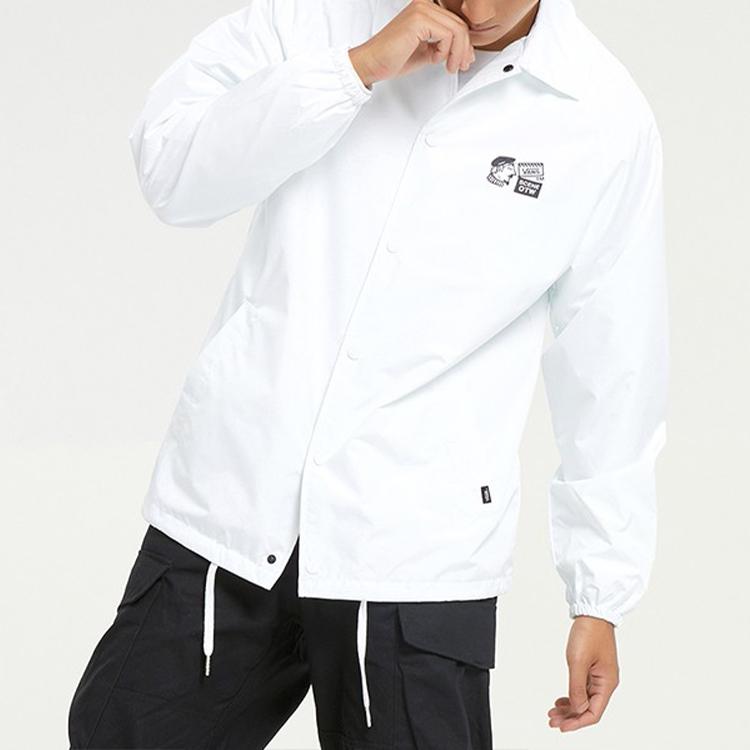 Vans Back Head Letter Pattern Printed Coach Jacket Men Jacket White VN0A54P4WHT