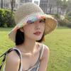 1pc Women Summer Sun Hat Straw Women Bucket Hat with Flowers Lady Summer Hat Wave Brim Bucket Cap Female Straw Hats Beach Panama