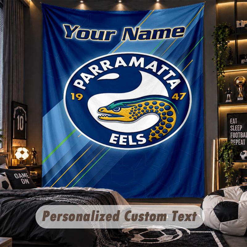 TapestryParramatta Eels Custom Name Text Personalized Wall Hanging Tapestry Home Wall Decor