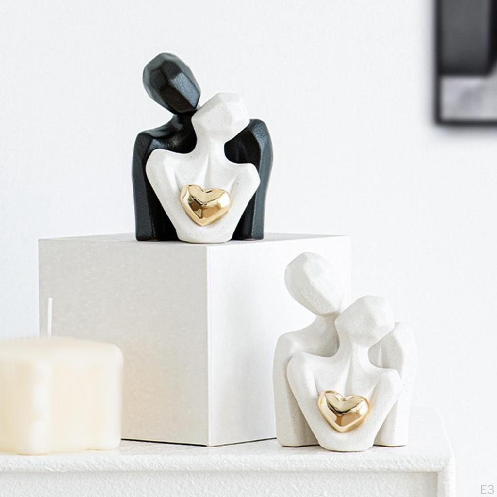 Ceramic Couple Statue 2.8x3.7 Inches Versatile with Heart Design Artistic Accessories Desktop