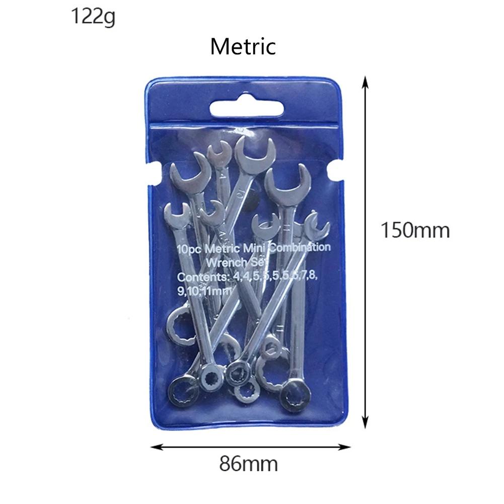 10pcs Mini Spanner Wrenches Set Hand Tool Key Ring Spanner Explosion-proof Pocket British/Metric Type Wrenches Hand Tools Gift