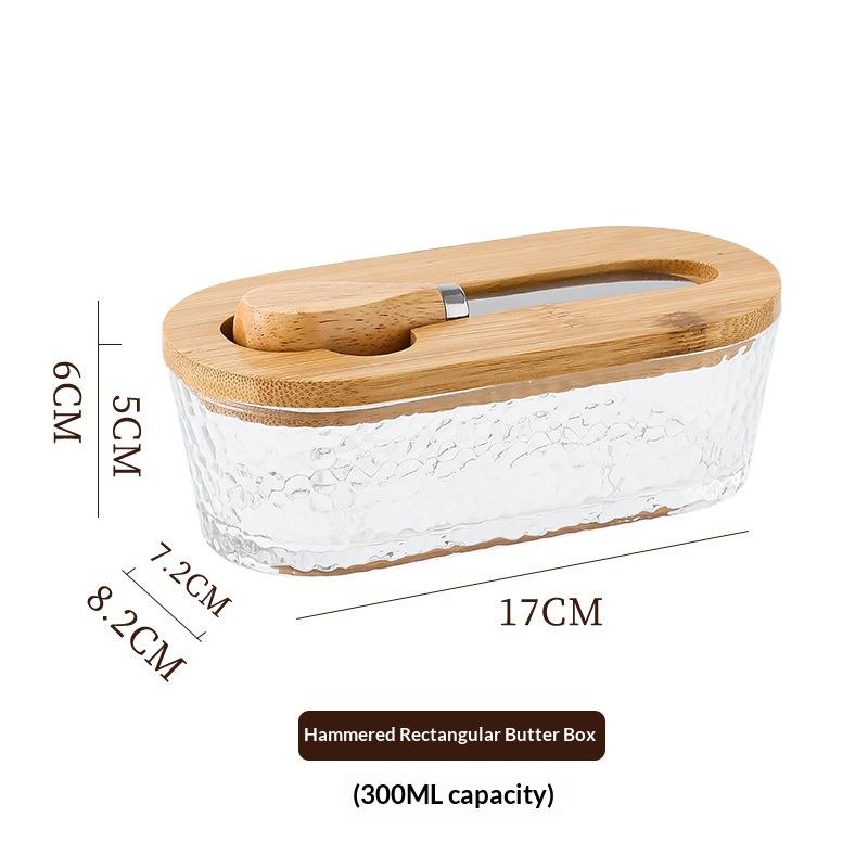 

Western Style Glass Sealed Butter Box with Lid Spatula Rectangular Household Cheese Crisper Jar for Household Cheese Box