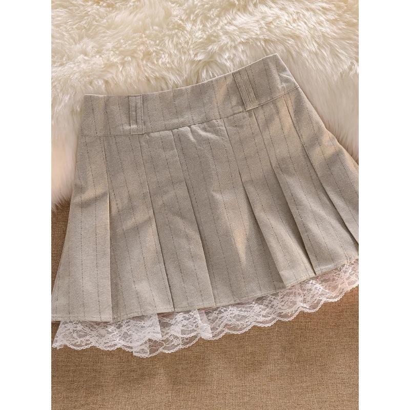 Modă Coreeană Fustă Scurtă Garnitură Dantelă Drăguță Fuste Pliate Femei Stil Preppy Nasturi Fustă Mini de Vară
