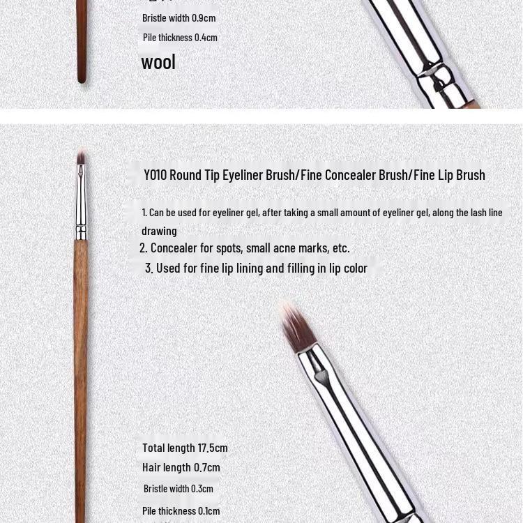 Tapered Wool Animal Hair Makeup Brush for Eyeshadow, Blending, Concealer, and Lip & Brow Application.